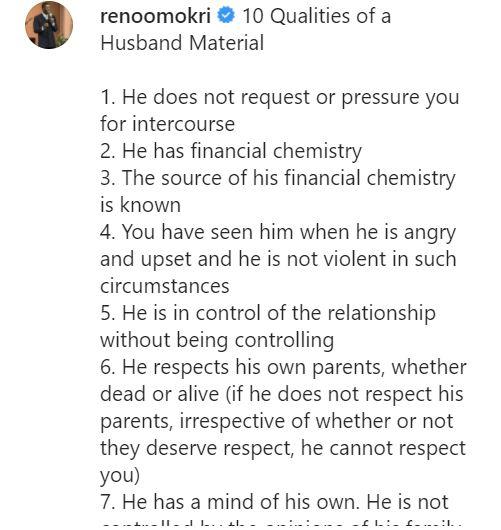"Marry a man and not a boy" - Reno Omokri lists ten qualities of a good husband material