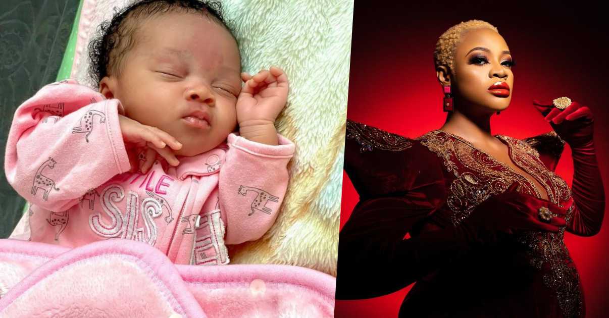 "Say hello to my beautiful bunny" - Uche Ogbodo says as she reveals baby's face for the first time