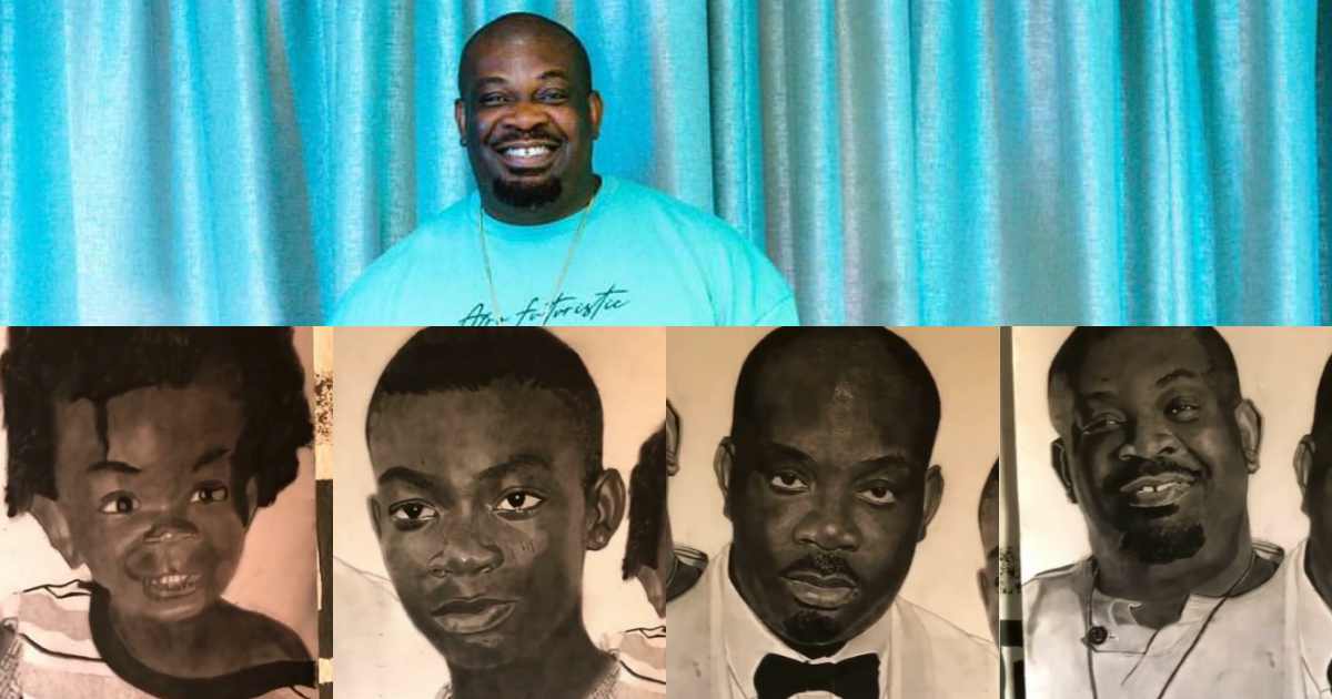 Don Jazzy gushes over artwork of him at different phases of his life (Video)