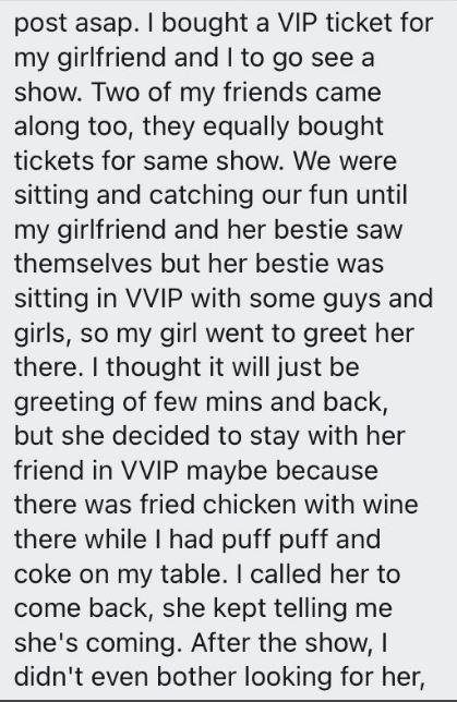 Man starts quarrel with girlfriend after she left his VIP table to join her bestie at a VVIP table in a show