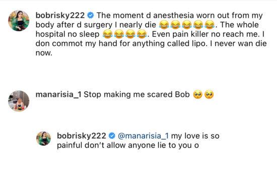 "I don't want to die; never will I do liposuction again" - Bobrisky laments over post-surgery pain