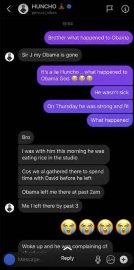 Singer Peruzzi opens up on last moment with Obama DMW, cause of death