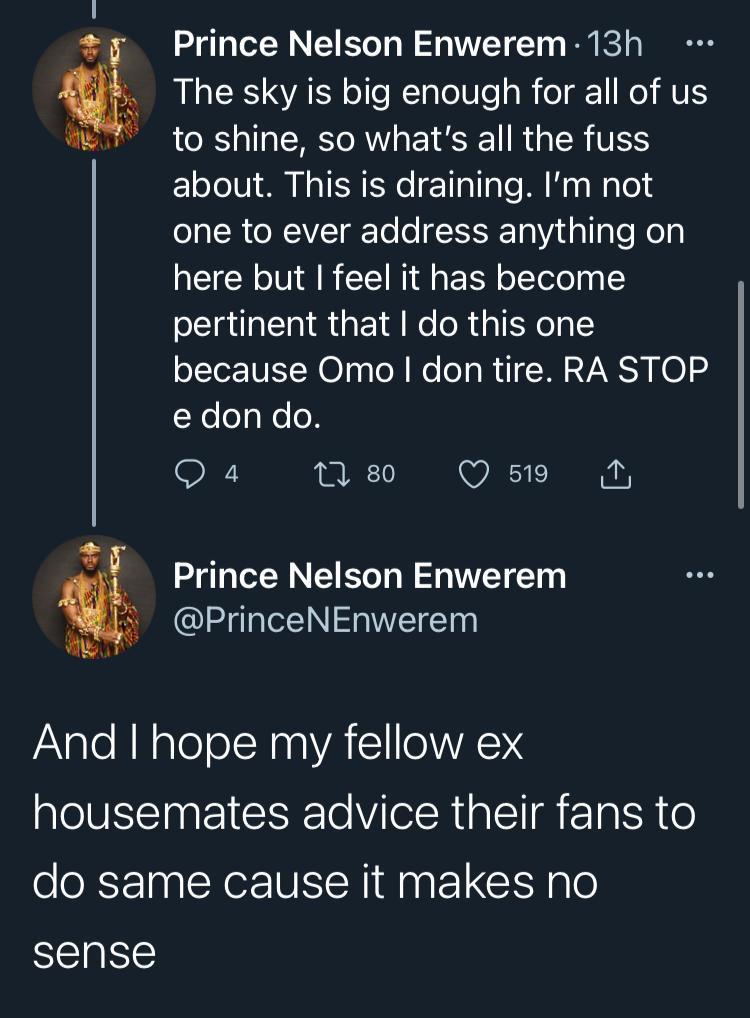 "I'm sick of fan wars" - Prince Nelson loses his cool after fan of Dorathy tagged him a 'rapist'