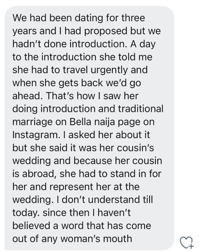 Man narrates how he saw his girlfriend getting married to someone else a day to their introduction