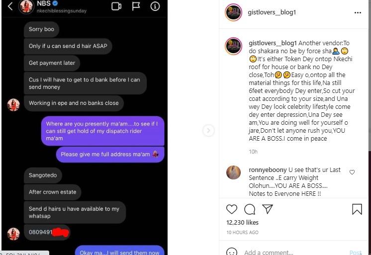 Nkechi Blessing debt N100k