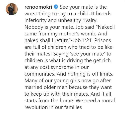 "See your mate is the worst thing to say to your children" - Reno Omokri to parents