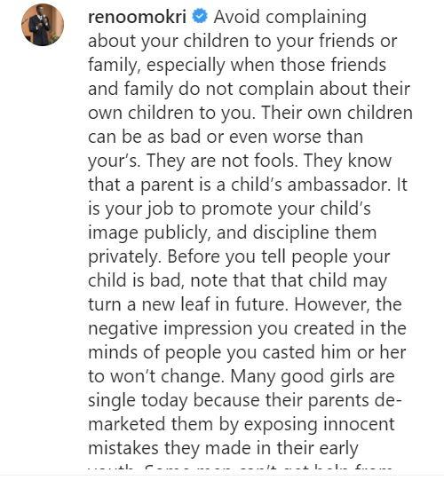 "Parents, stop badmouthing your children to outsiders" - Reno Omokri