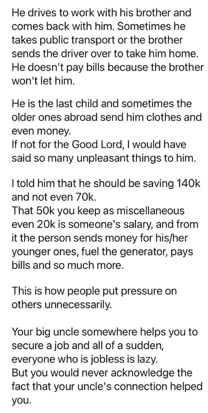 Man narrates encounter with boy who said any salary earner that can't save up to 20k monthly is extravagant