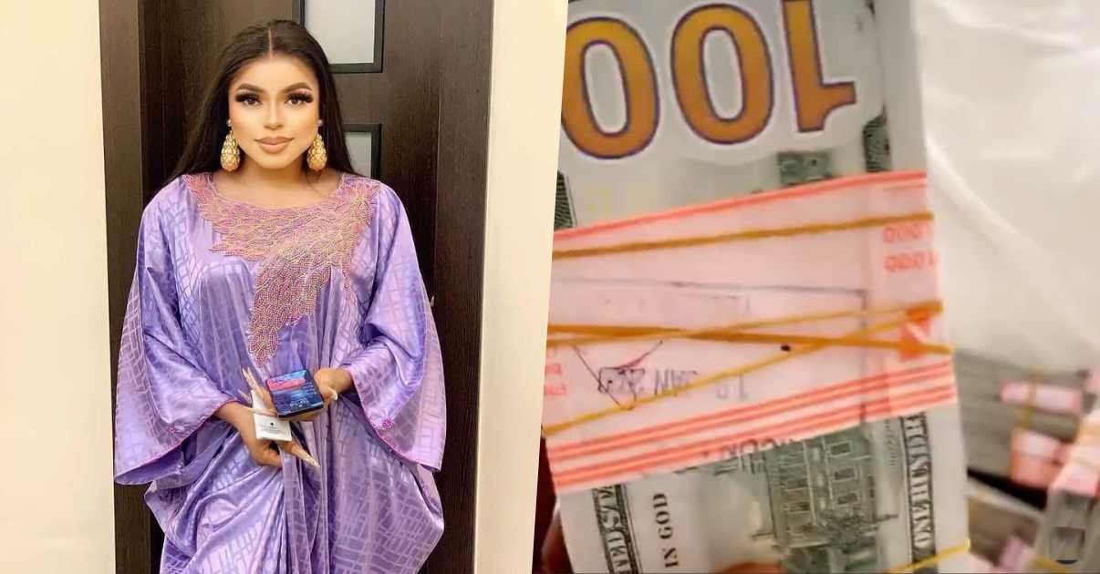 "You must be pushing drugs" - Reactions as Bobrisky flaunts $100 million in cash (Video)