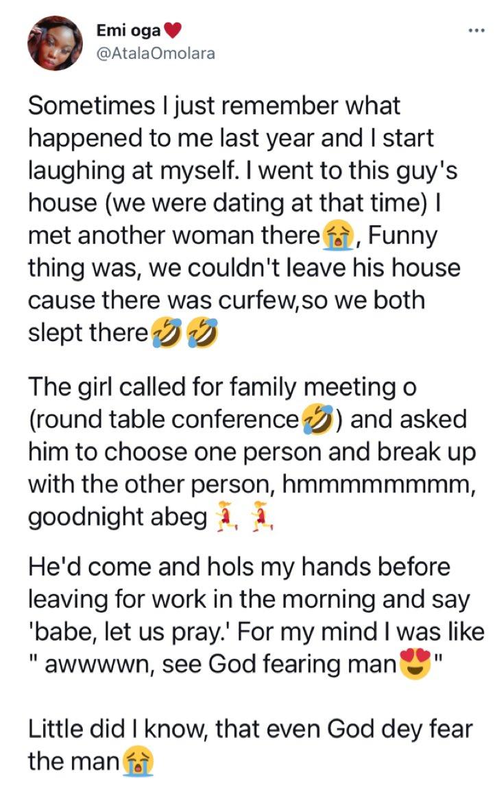 Lady narrates weird experience with a double-dating boyfriend 