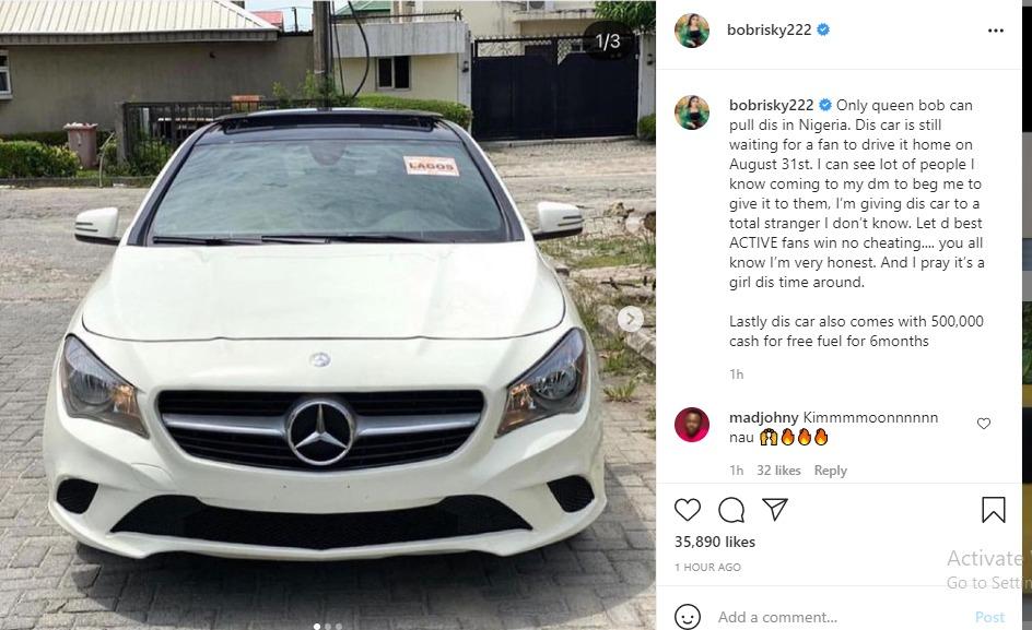 bobrisky car gift stranger