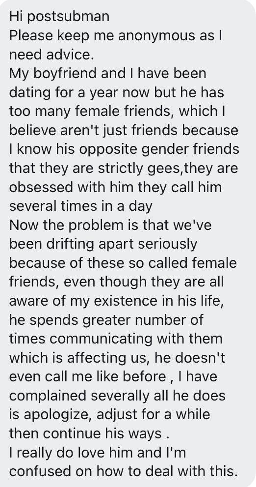 "My boyfriend gives his female friends more attention than me" - Lady laments