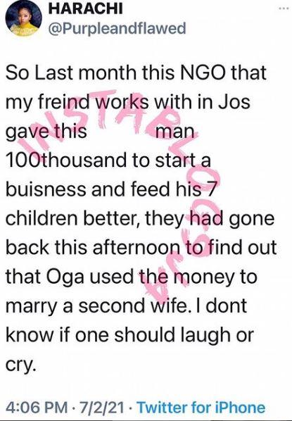 Twitter Money NGo 7 children second wife