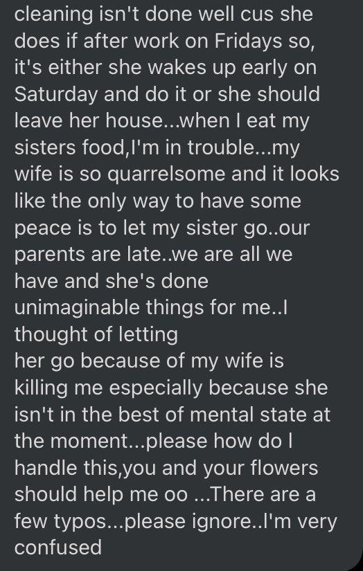 "My wife is persuading me to drive my sister out of our house" - Man laments