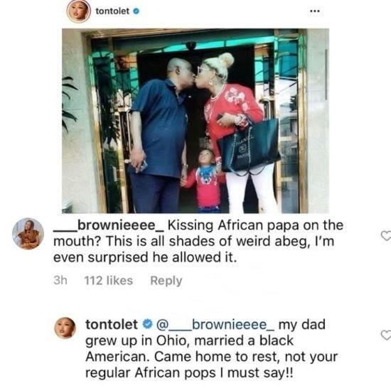 Tonto Dikeh reacts after getting dragged for kissing her father mouth-to-mouth