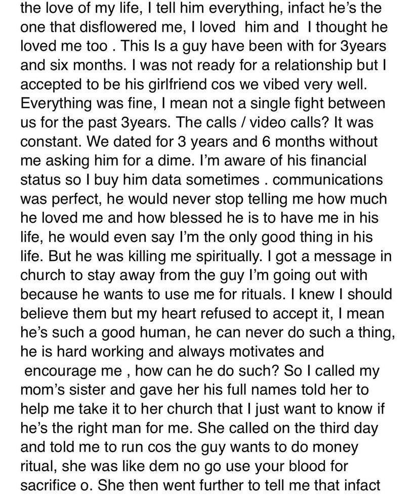 Lady narrates how boyfriend of 3 years attempted to use her for money ritual