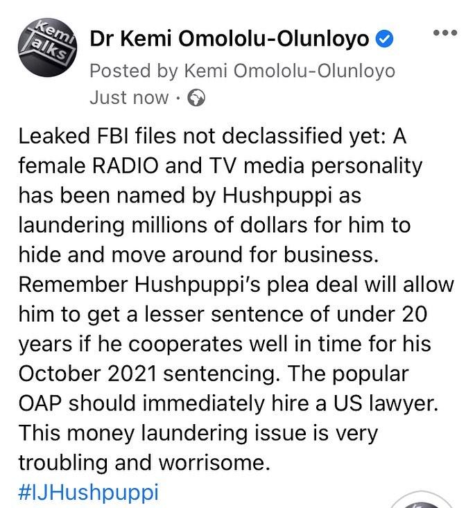 Popular female OAP linked as an accomplice to Hushpuppi responsible for money laundering