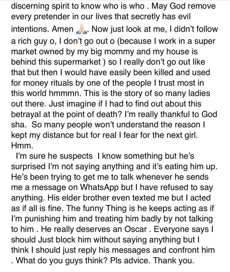 Lady narrates how boyfriend of 3 years attempted to use her for money ritual