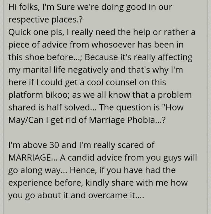 Marriage phobia is killing me Man cries out for help