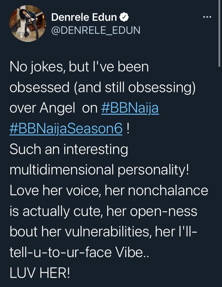 #BBNaija: "She's a daredevil" - Denrele Edun expresses undying love for Angel