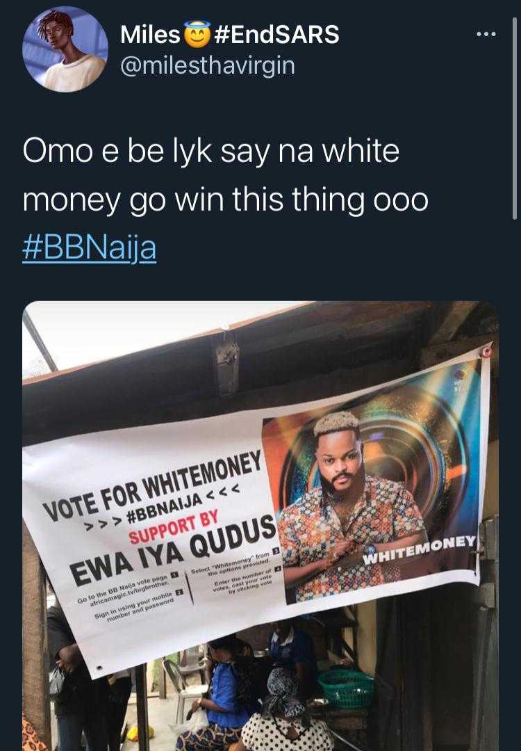 #BBNaija: "Street never forgets their own" - Reactions as food vendor showers support for WhiteMoney