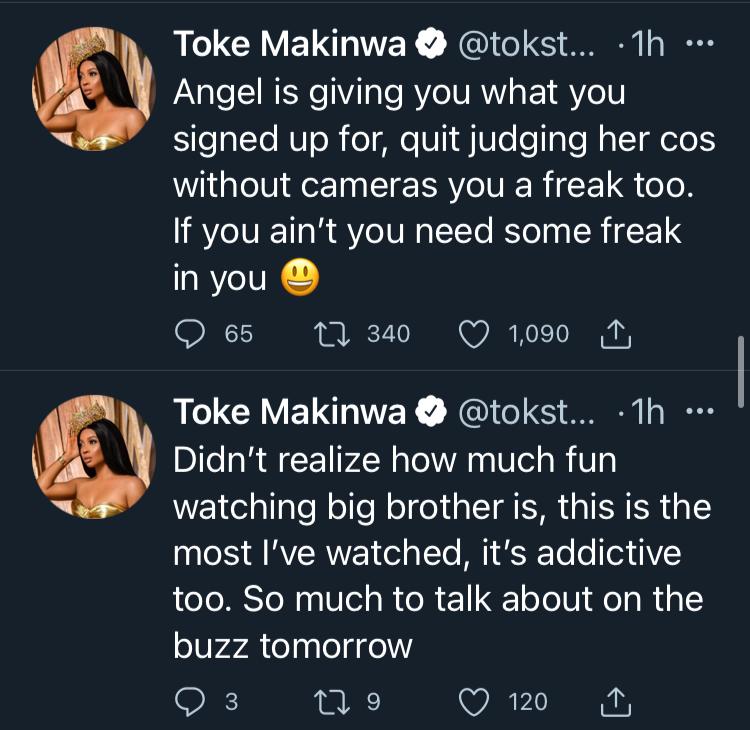 #BBNaija: "Stop judging this girl" - Toke Makinwa pledges support for Angel