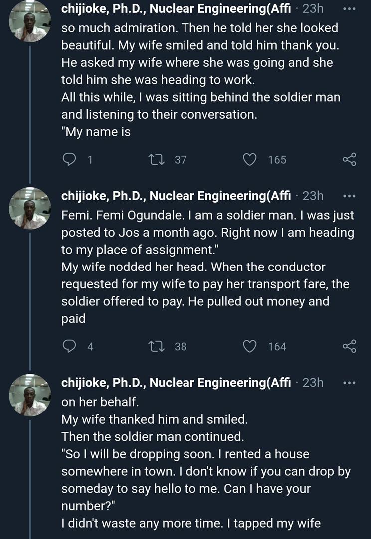 Man narrates how soldier almost snatched his wife while he watched