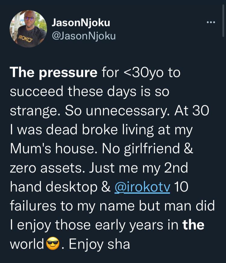 "Pressure to succeed at under 30 is unnecessary" - IrokoTv Boss, Jason Njoku