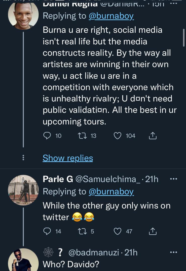 Burna Boy under fire for saying 'I always win, thank God real life is not social media'