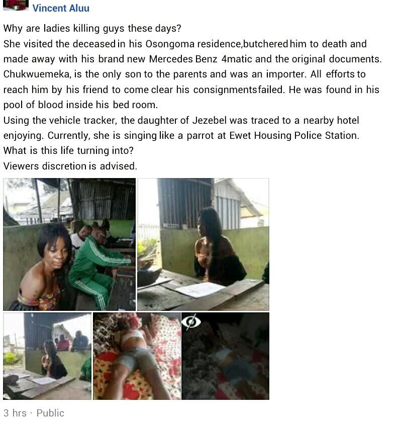 Lady arrested over alleged murder of sugar daddy after she escaped with his N7M and Benz