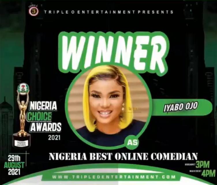 Iyabo Ojo bags award of Best Online Comedian of the year