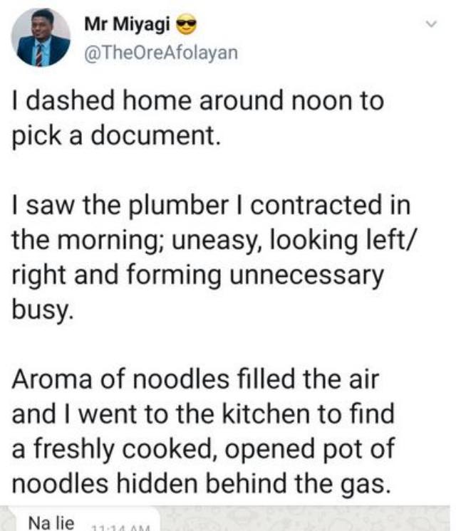 Man in shock after walking in on hired plumber cooking noodles in his kitchen