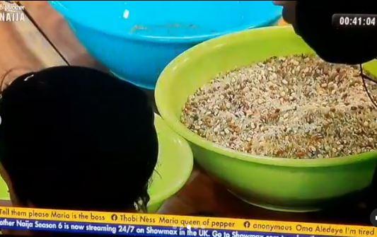 #BBNaija: Biggie orders housemates to separate grains of rice from grains of beans as punishment for disobeying him (Video)