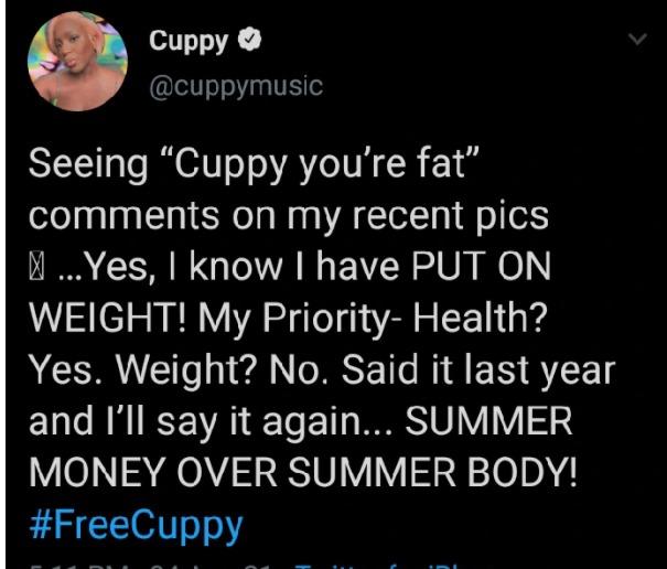 DJ Cuppy weight