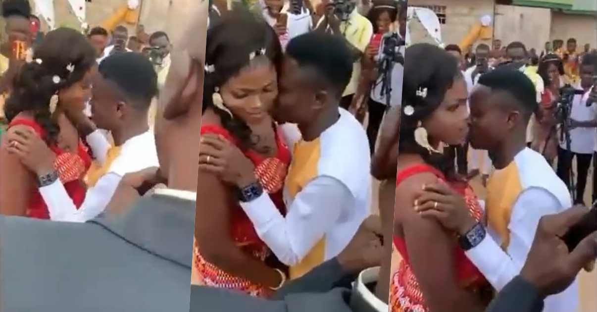 Drama as shy bride refuses to kiss her husband on their wedding day (Video)