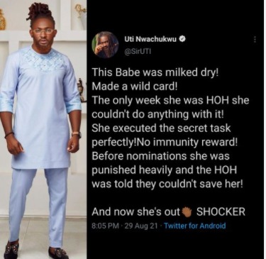 Uti mocks Maria BBNaija