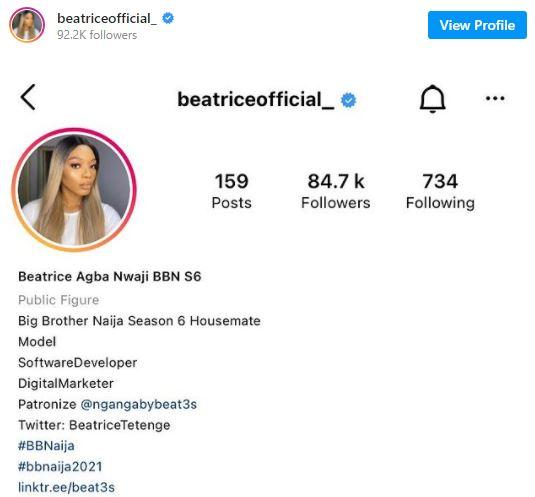 "Underrate that girl at your own risk" - Reactions as Beatrice gets verified on Instagram