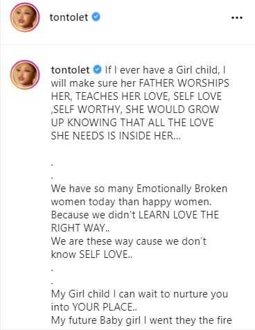 "Her father must teach her self love" - Tonto Dikeh speaks on aspiration for her future daughter