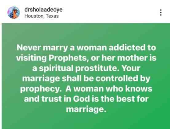 Never marry a woman addicted to visiting prophets