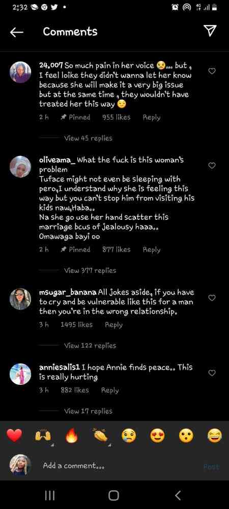 Annie Idibia Tuface crying