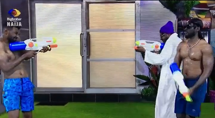 #BBNaija: "General Pere miss shooting people" - Biggie's water-gun game triggers reaction (Video)