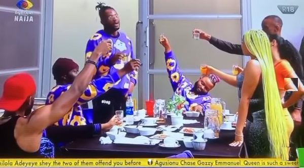 #BBNaija: Housemates wish one another well while celebrating with surprise buffet from Biggie (Video)