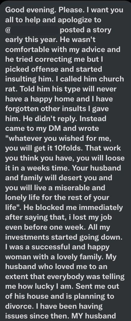 Lady loses job, sent packing from marriage after insulting Twitter user who in turn laid curses on her