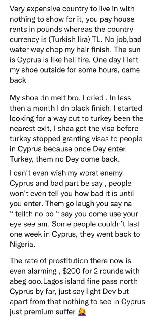 "People won't tell you the truth until you reach abroad" - Nigerian laments after moving to Cyprus
