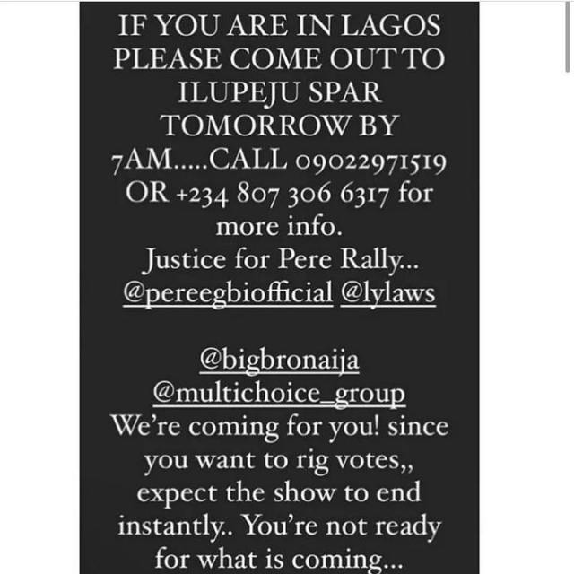 #BBNaija: Pere's fans organize protest, threaten to end show over alleged rigged votes