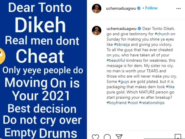 "My sister no cry, no man is worth your tears" - Uche Maduagwu consoles Tonto Dikeh