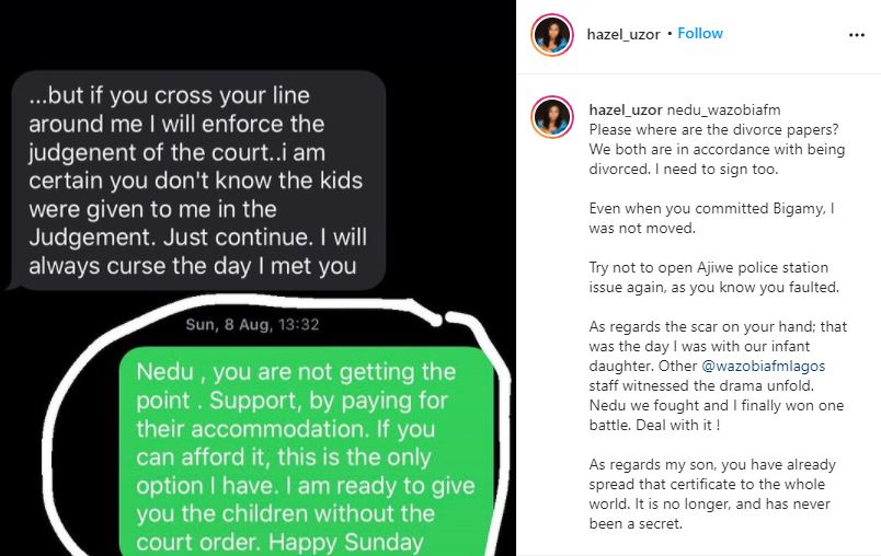 Nedu Wazobia's ex-wife fires back, insists that he should take responsibilities of their children