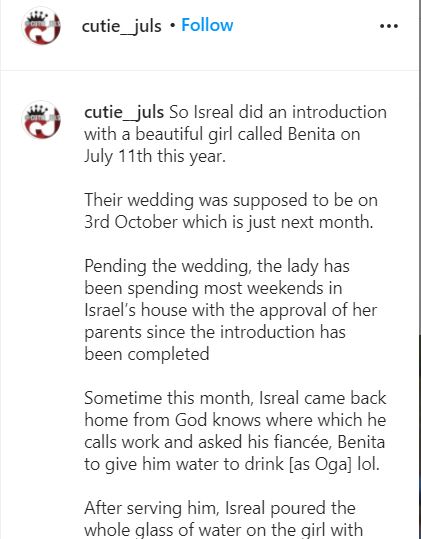 Isreal DMW called out over emotional and verbal abuse one month before wedding with fiancee