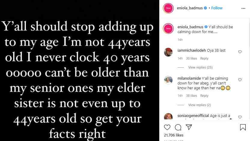 "I am neither 44 nor 40 years old yet" - Eniola Badmus condemns claims of being older 