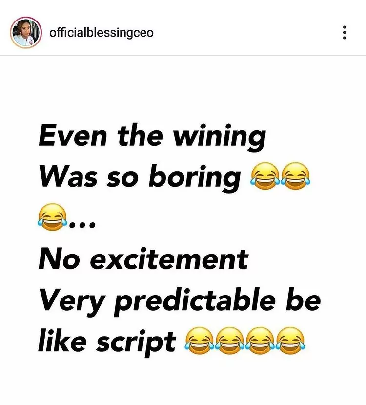 #BBNaija: "WhiteMoney's win is boring and scripted" - Blessing Okoro